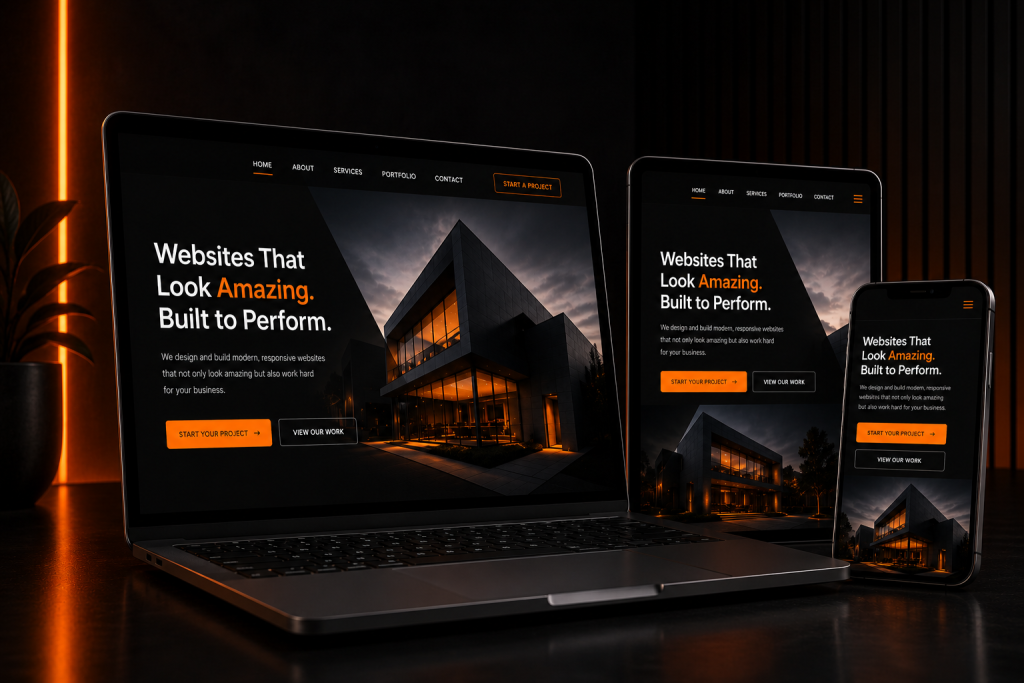 Responsive website design mockup on laptop, tablet and phone