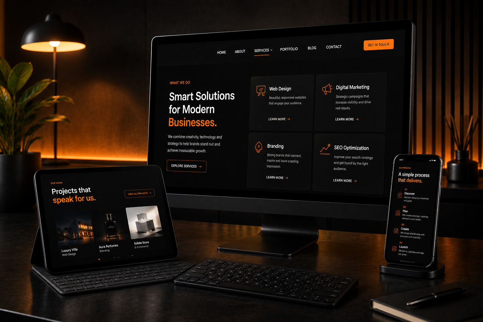 Supreme Digital website design shown on desktop, laptop, tablet and phone